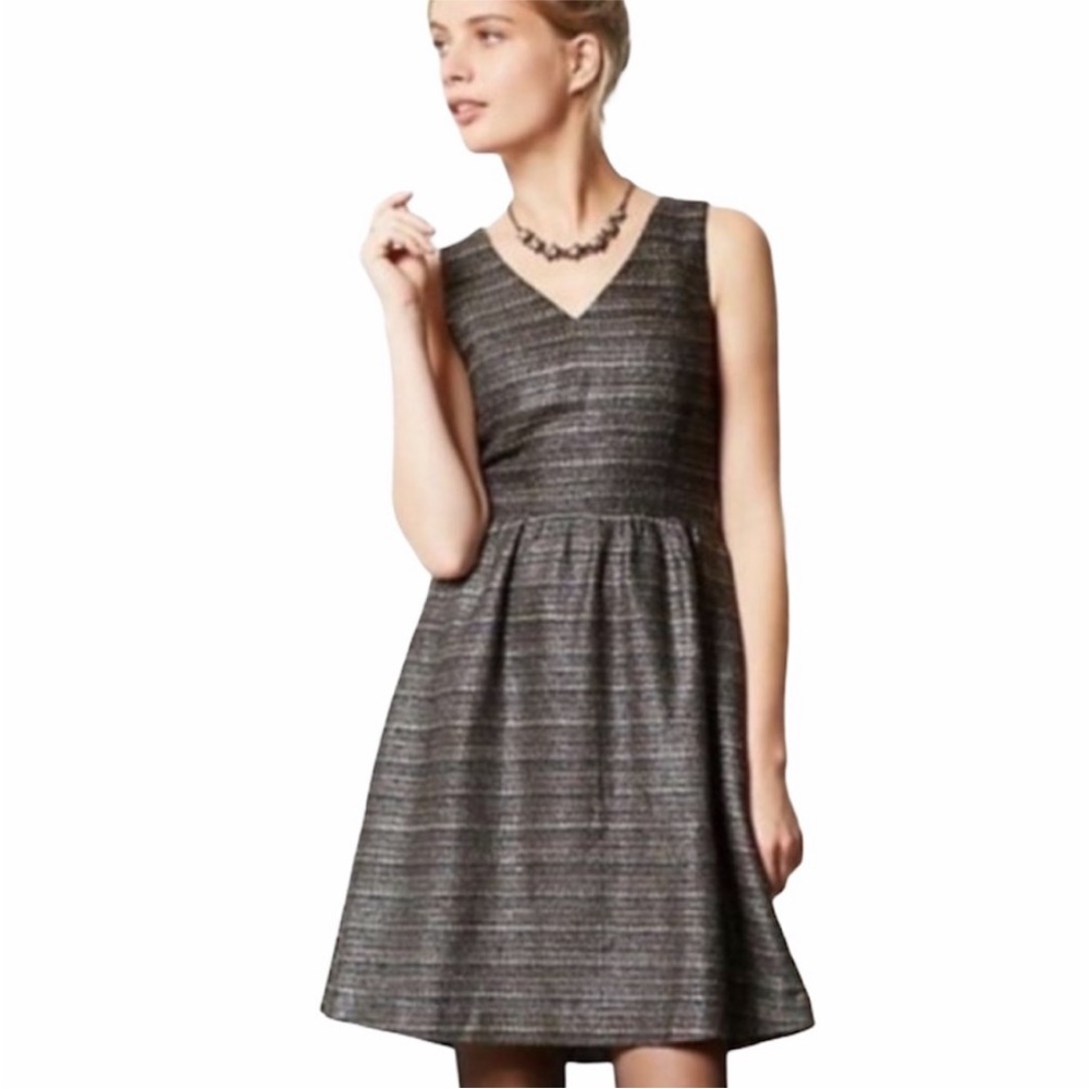 Anthropologie Moulinette Soeurs Glissade Bronze Tweed Texture Dress Women Size 4